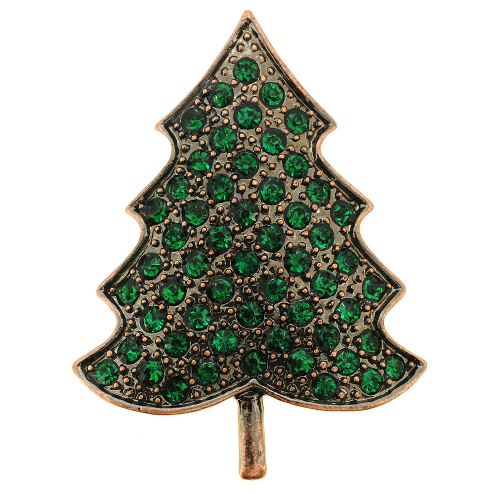 Vintage Style Emerald Green Christmas Tree Crystal Pin Brooch
