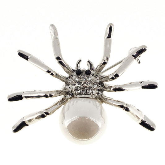 Crystal & Chrome Spider Pin
