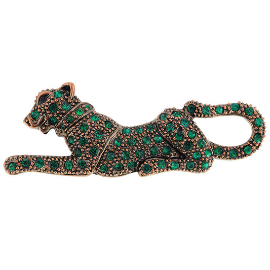 Vintage Style Emerald Green Panther Crystal Pin Brooch
