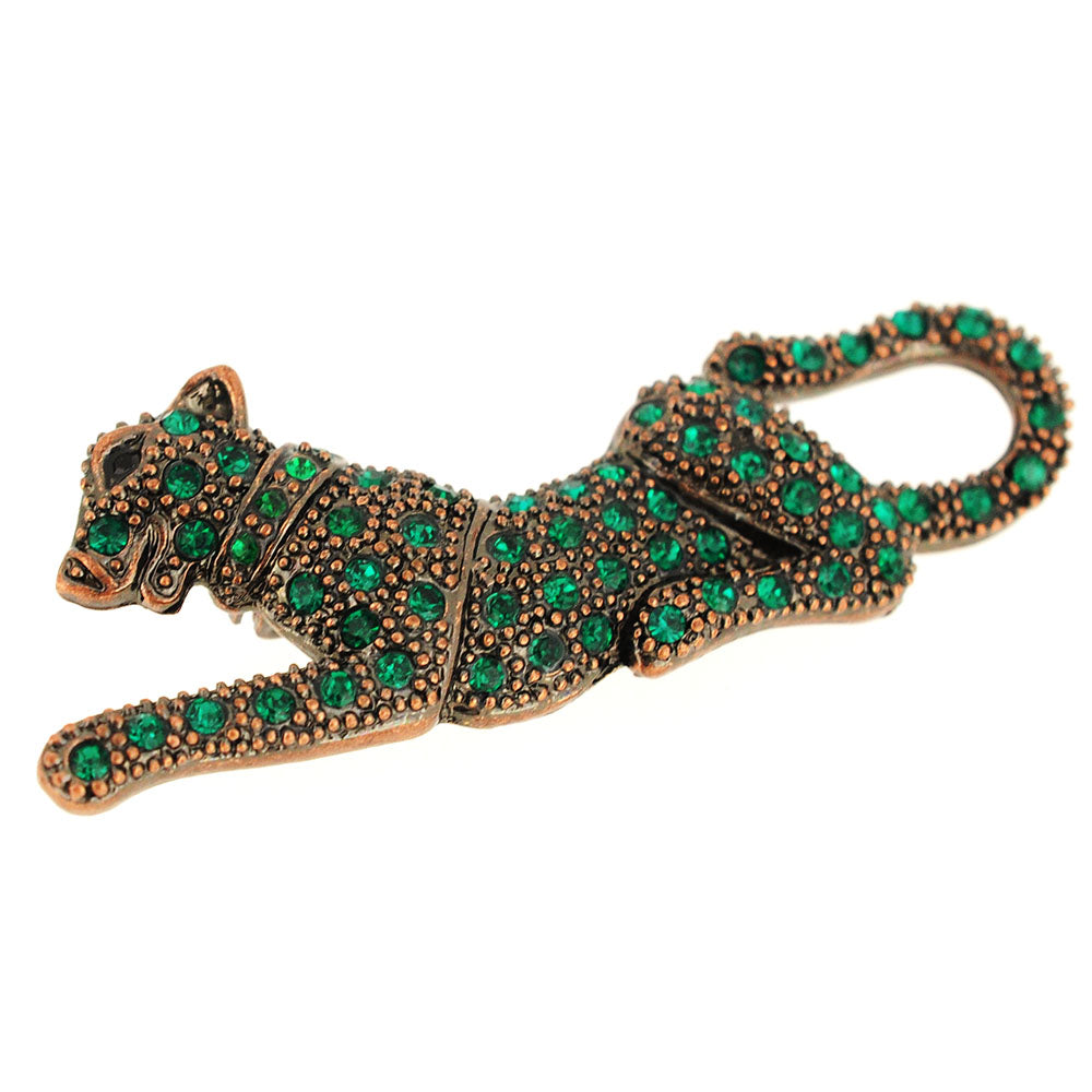 Vintage Style Emerald Green Panther Crystal Pin Brooch