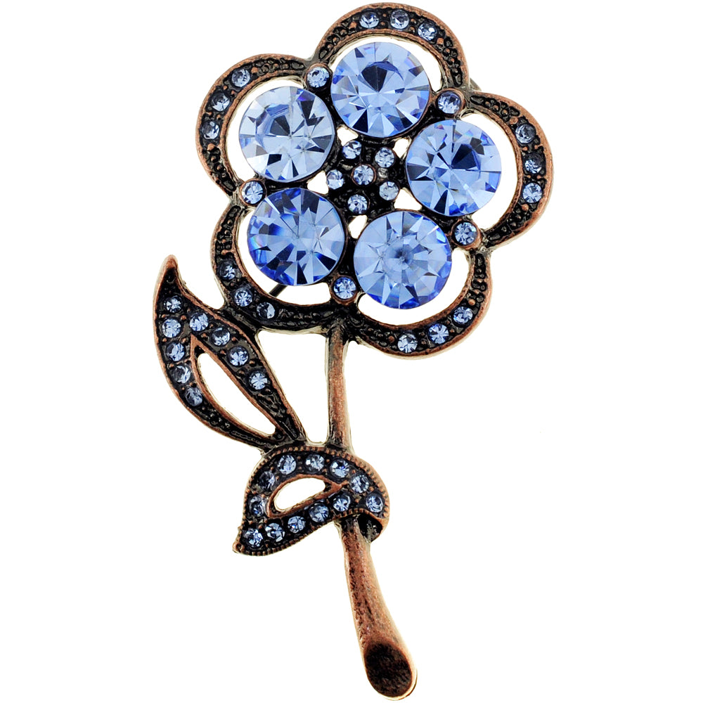 Vintage Style Blue Flower Sapphire Crystal Pin Brooch