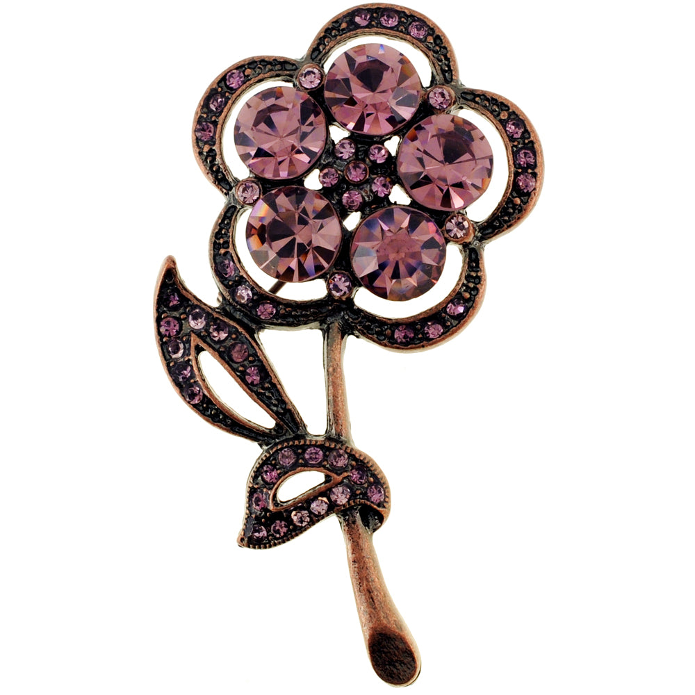 Vintage Style Purple Flower Amethyst Crystal Pin Brooch