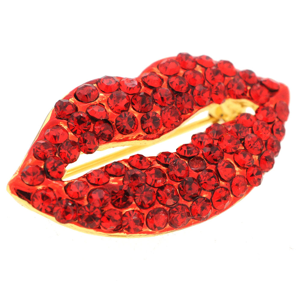 Ruby Red Crystal Lips Pin Brooch