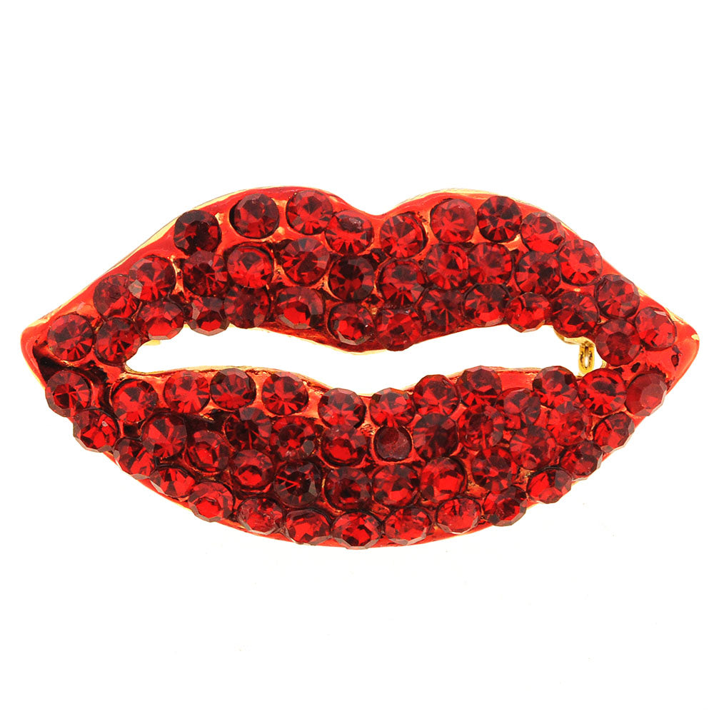 Ruby Red Crystal Lips Pin Brooch