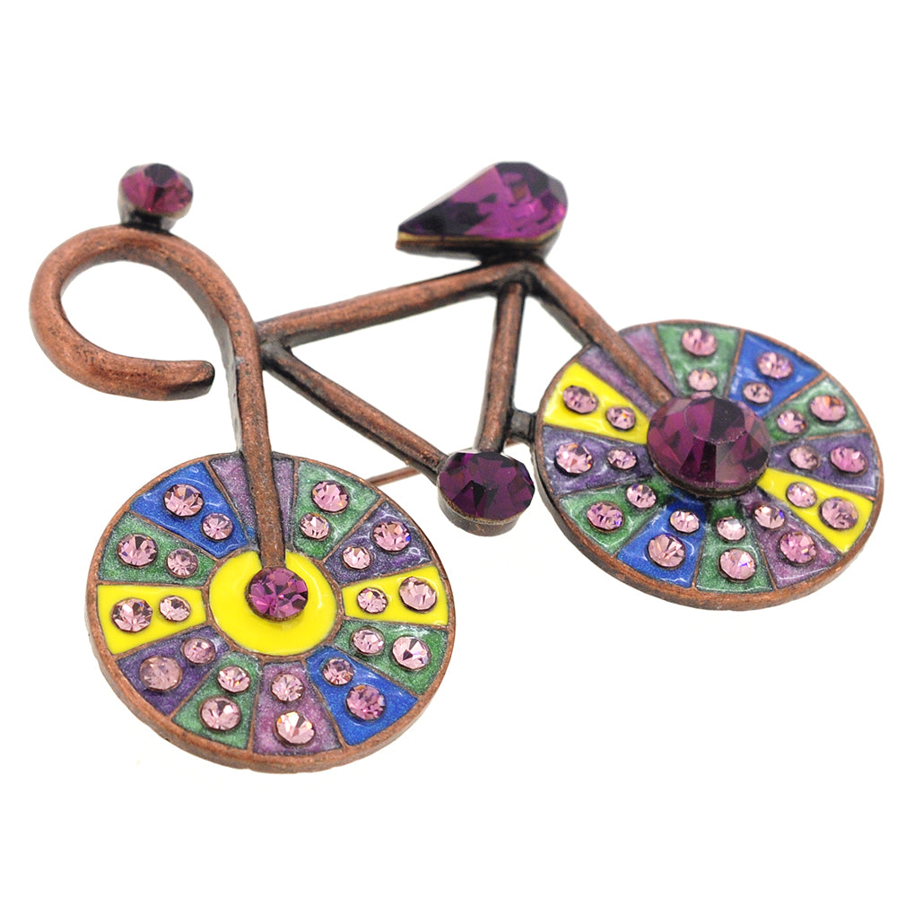 Vintage Style Amethyst Crystal Bicycle Pin Brooch