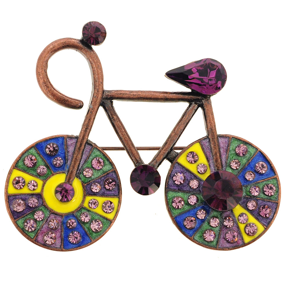Vintage Style Amethyst Crystal Bicycle Pin Brooch