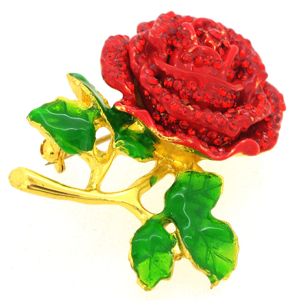 Red Rose Flower Crystal Pin Brooch