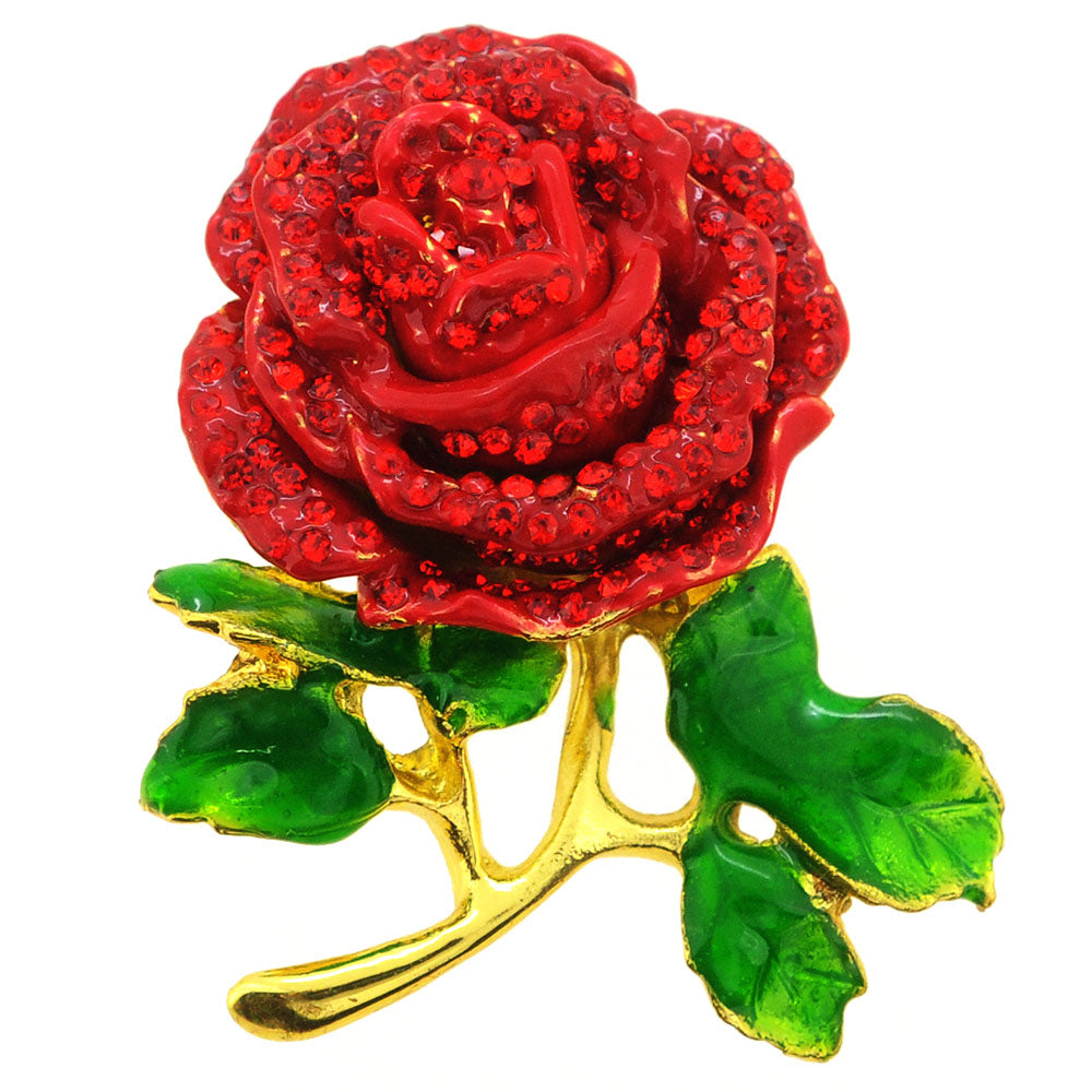 Red Rose Flower Crystal Pin Brooch