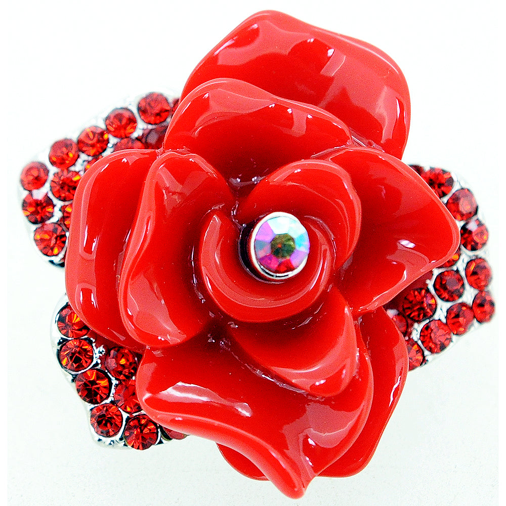 Ruby Red Rose Crystal Pin Brooch