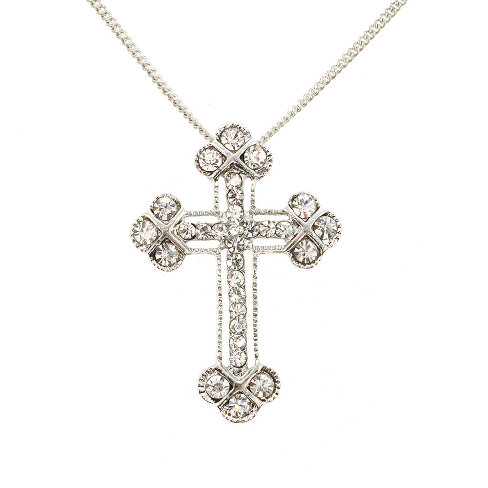 Silver Crystal Cross Brooch and Pendant