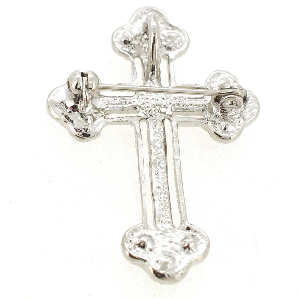 Silver Crystal Cross Brooch and Pendant