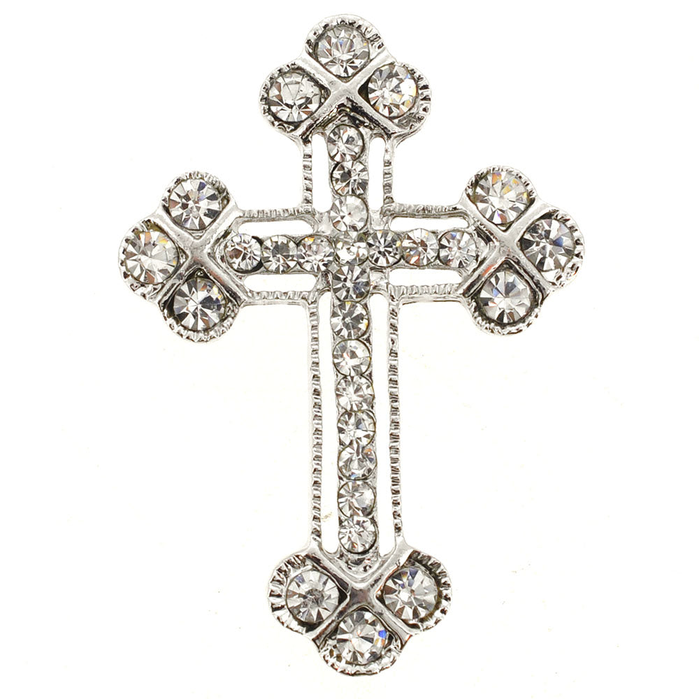 Silver Crystal Cross Brooch and Pendant