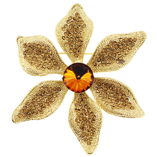 Golden Flower Crystal Pin Brooch