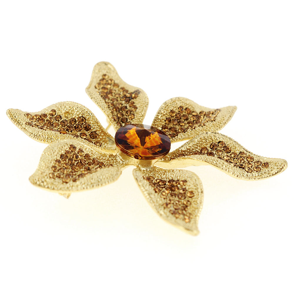 Golden Flower Crystal Pin Brooch