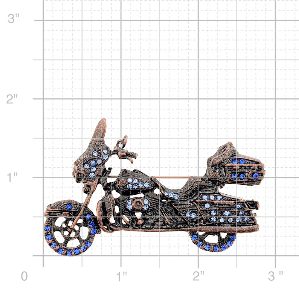 Blue Motorcycle Copper Crystal Pin Brooch