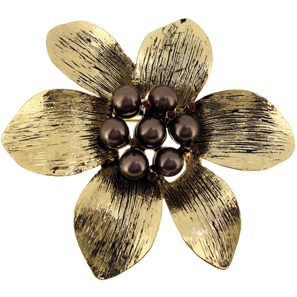 Vintage Style Brown Flower Pin Brooch