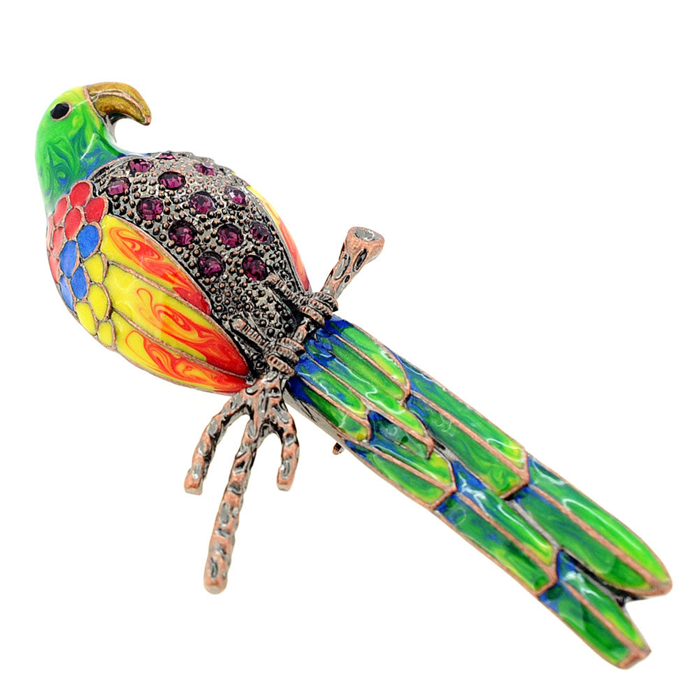 Multicolor Parrot Amethyst Crystal Pin Brooch