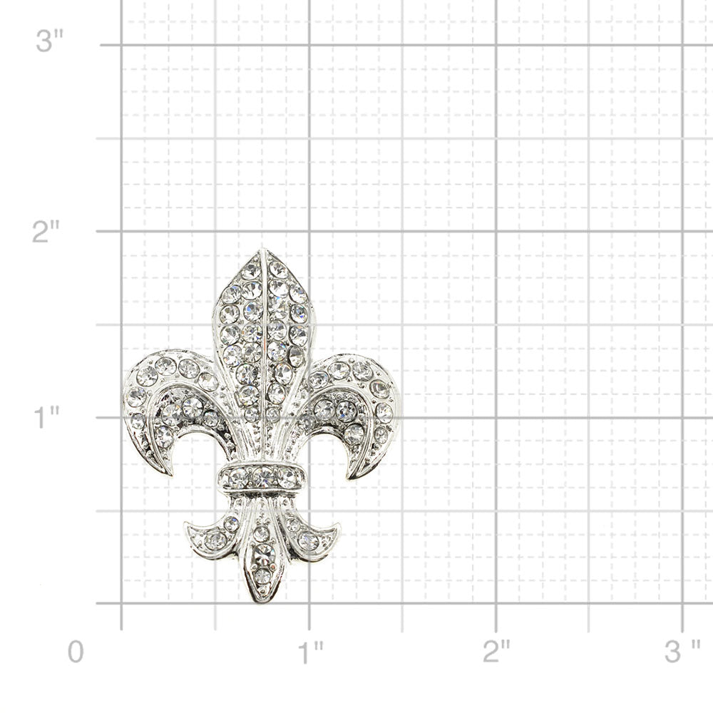 Silver Chrome Fleur-De-Lis Crystal Brooch and Pendant