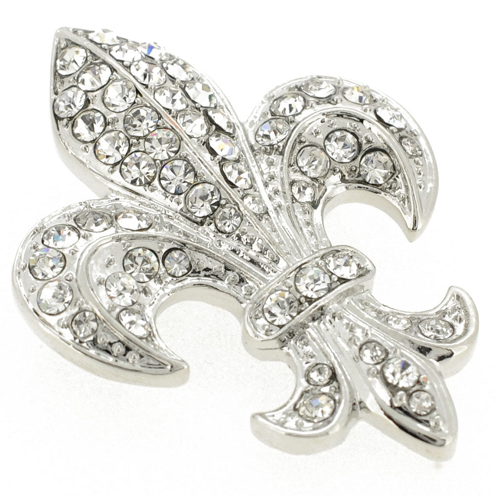 Silver Chrome Fleur-De-Lis Crystal Brooch and Pendant