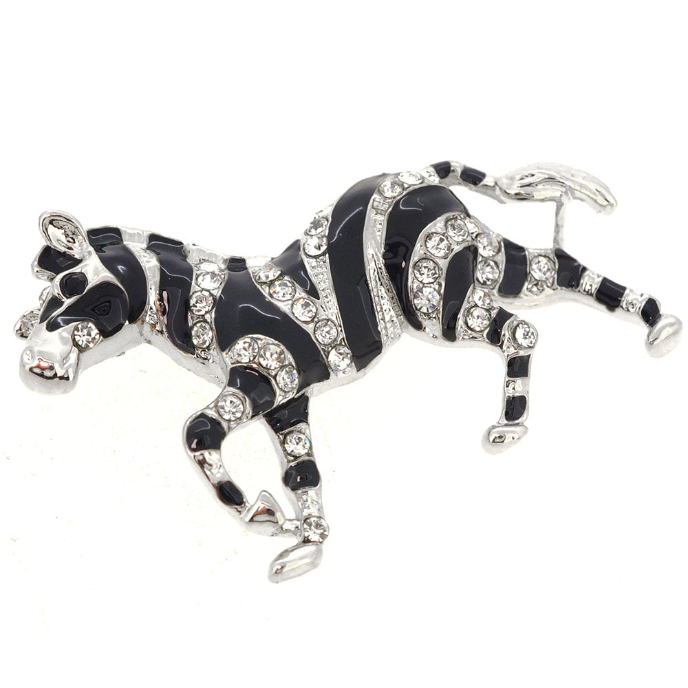 Black & White Zebra Crystal Brooch Pin