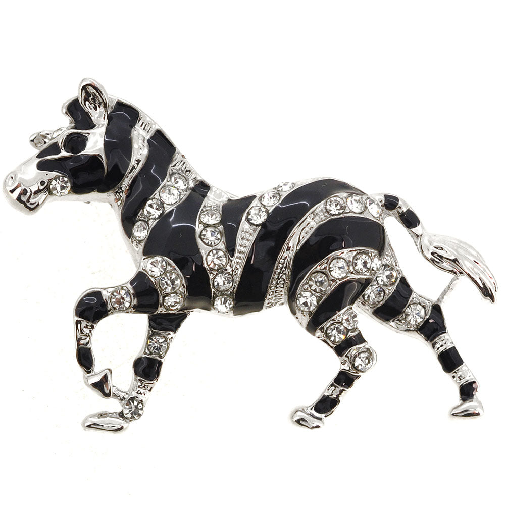 Black & White Zebra Crystal Brooch Pin