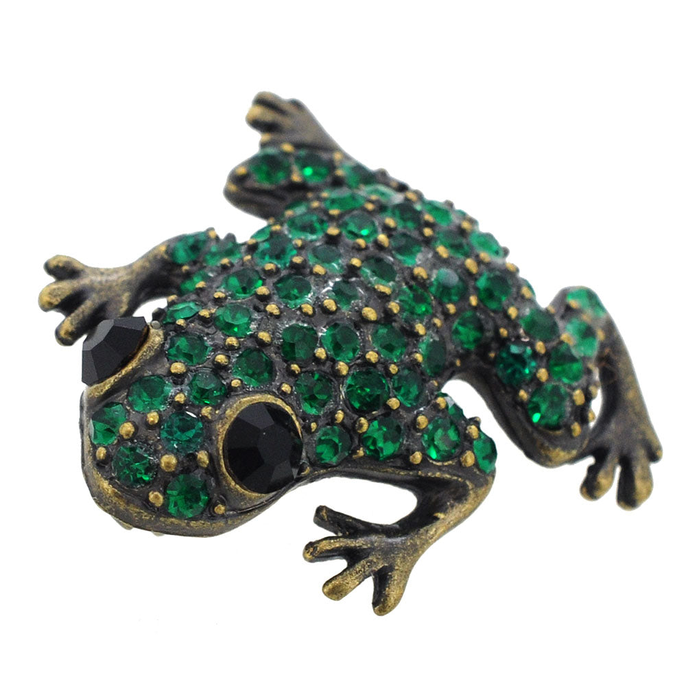 Vintage Style Emerald Green Crystal Frog Pin Brooch