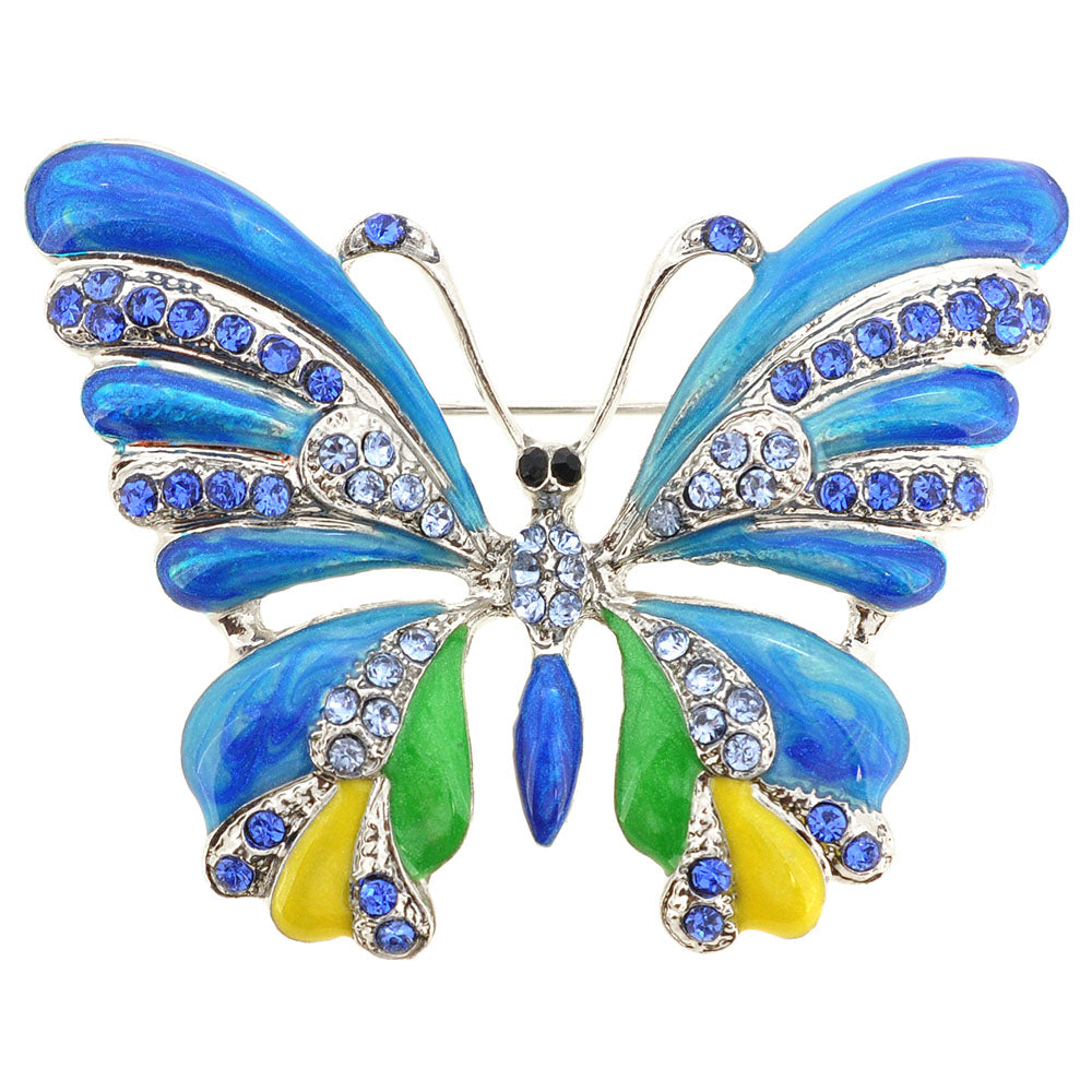 Blue Green Yellow Enamel Butterfly Brooch Pin