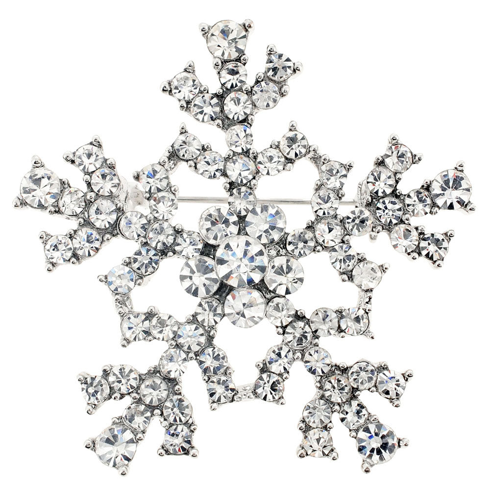 Silver Christmas Snowflake Crystal Brooch Pin
