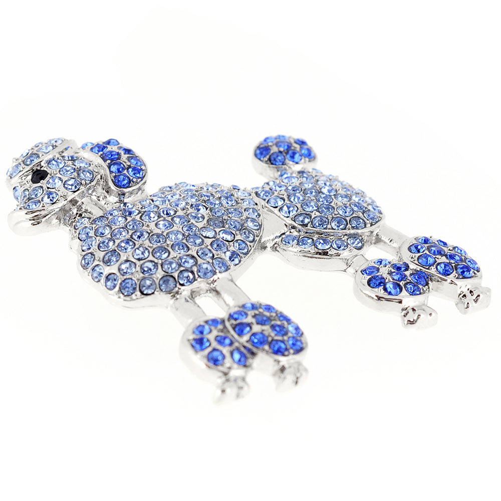 Sapphire Blue Poodle Dog Crystal PIn Brooch