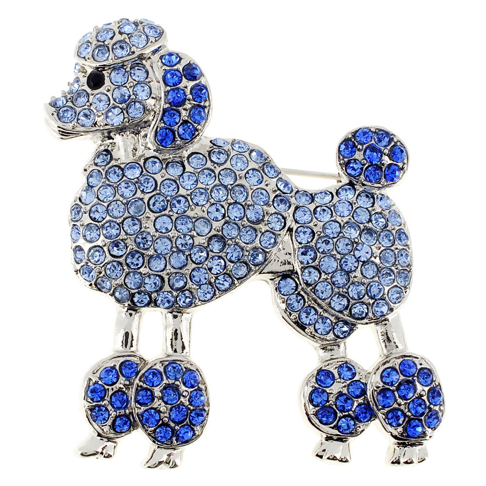 Sapphire Blue Poodle Dog Crystal PIn Brooch
