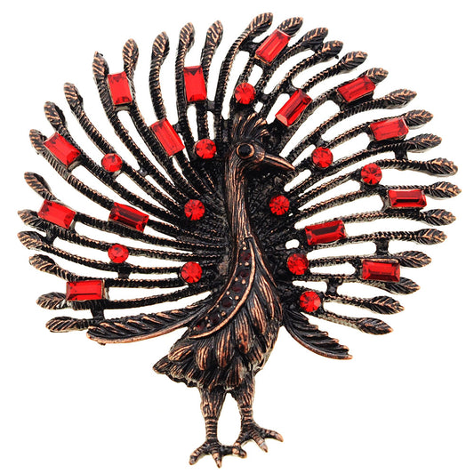 Red Peacock Brooch Pin