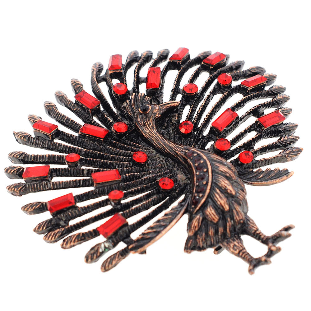 Red Peacock Brooch Pin
