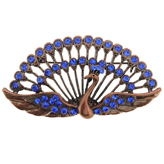 Vintage Style Sapphire Blue Crystal Peacock Pin Brooch