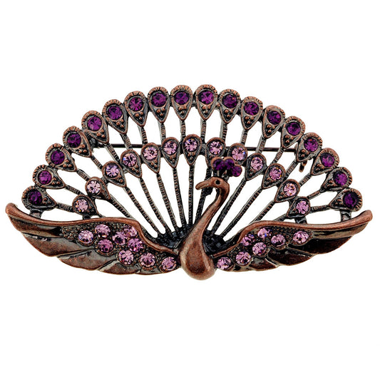 Vintage Style Peacock Amethyst Crystal Pin Brooch