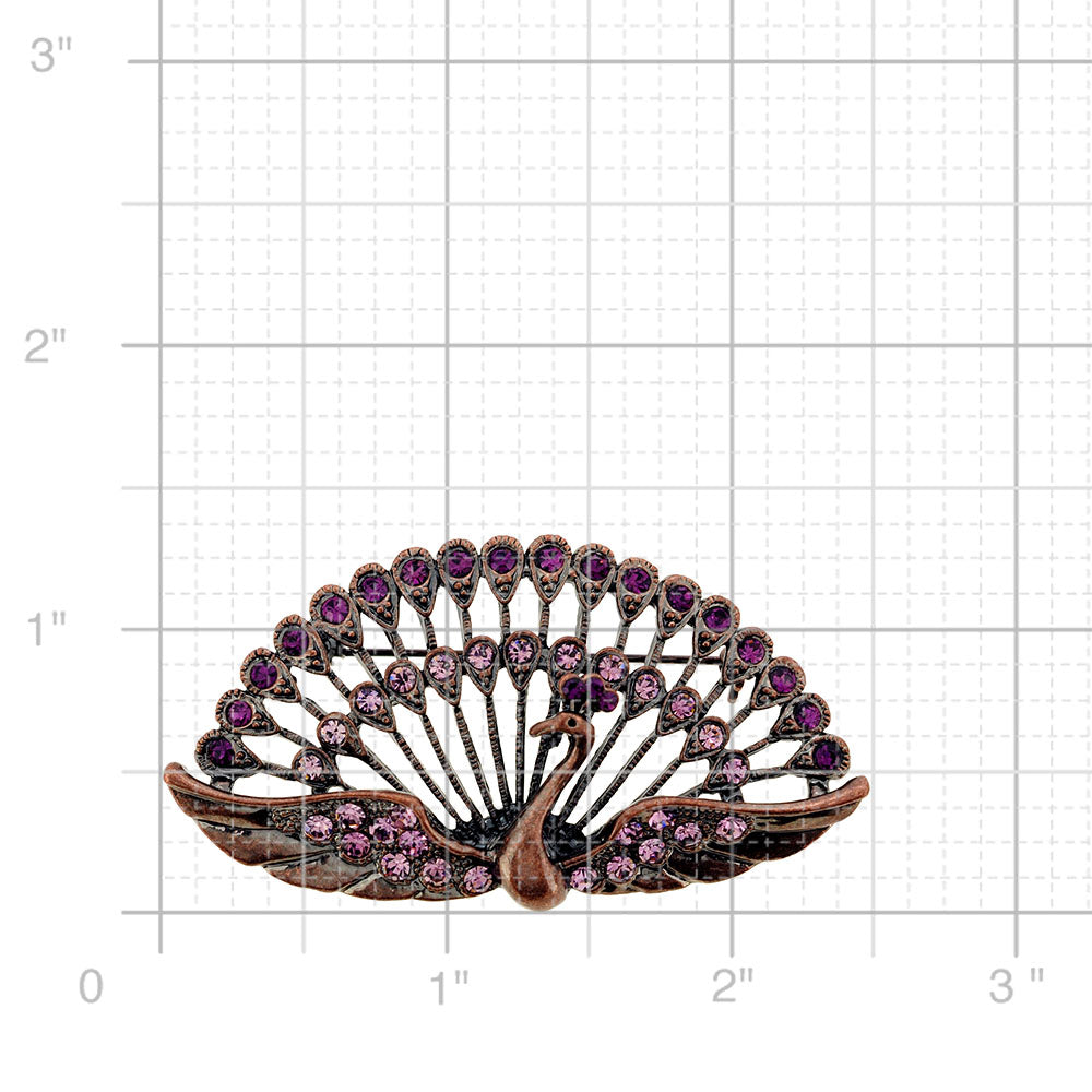 Vintage Style Peacock Amethyst Crystal Pin Brooch