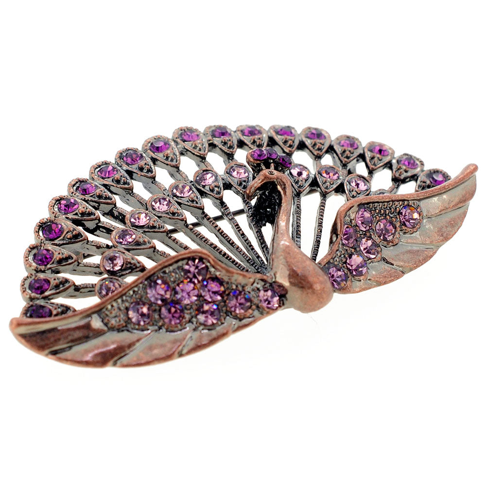 Vintage Style Peacock Amethyst Crystal Pin Brooch