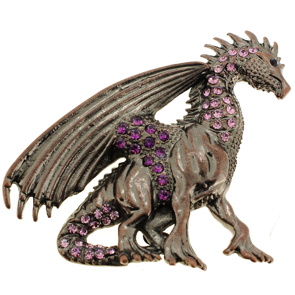 Mythical Amethyst Flying Dragon Crystal Brooch Pin
