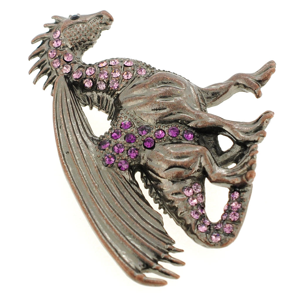 Mythical Amethyst Flying Dragon Crystal Brooch Pin