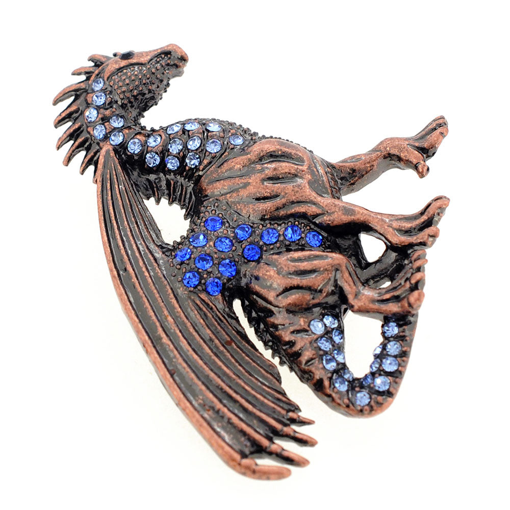 Vintage Style Mythical Flying Dragon Sapphire Crystal Brooch Pin
