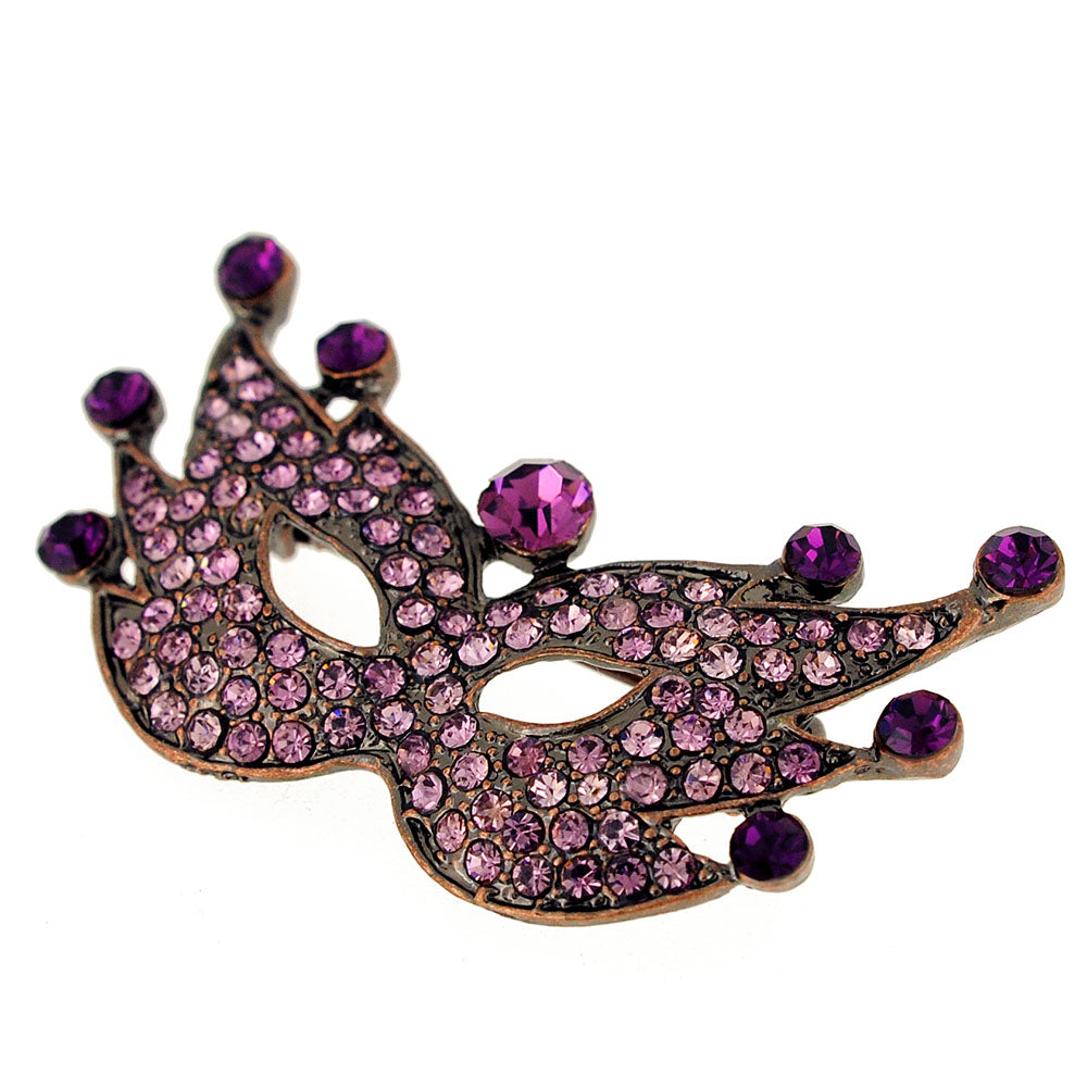 Purple Masquerade Mask Amethyst Crystal Pin Brooch