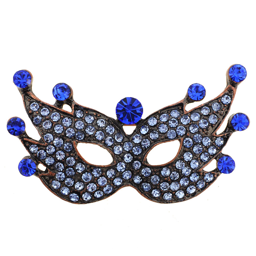 Sapphire Blue Crystal Masquerade Mask Pin Brooch