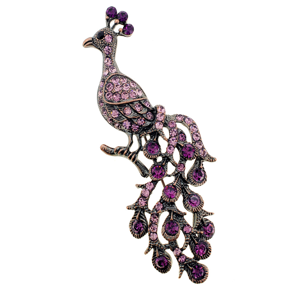 Purple Vintage Style Peacock Amethyst Crystal Pin Brooch