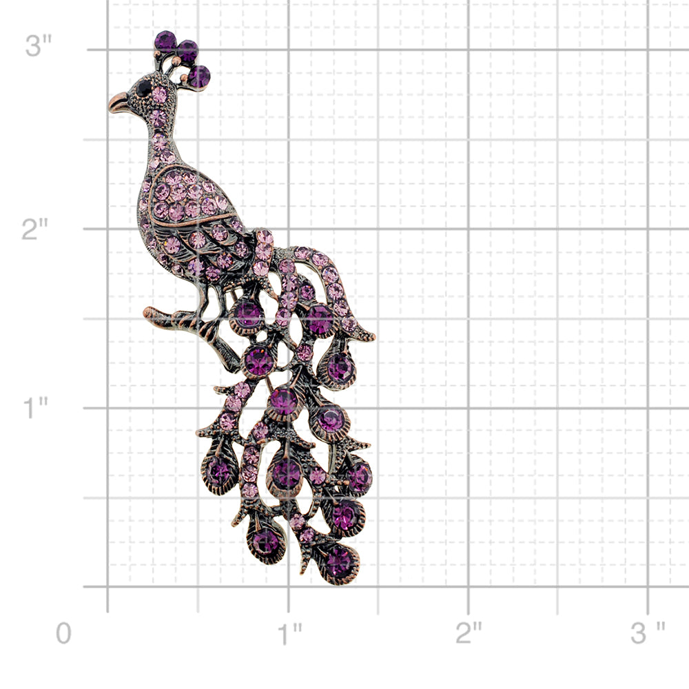 Purple Vintage Style Peacock Amethyst Crystal Pin Brooch