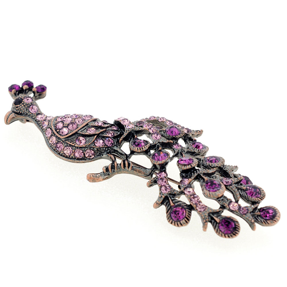 Purple Vintage Style Peacock Amethyst Crystal Pin Brooch