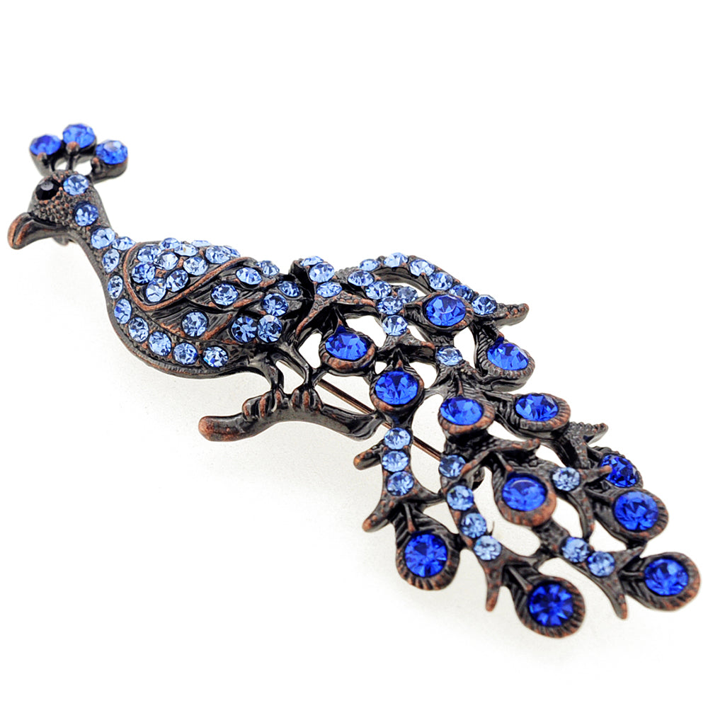 Vintage Crystal Sapphire Blue Peacock Pin Brooch