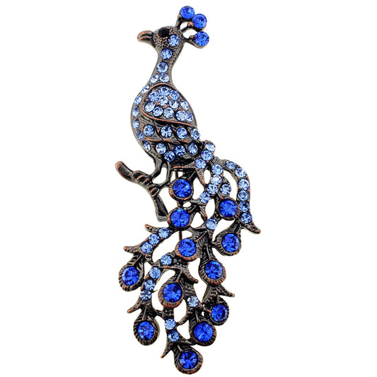 Vintage Crystal Sapphire Blue Peacock Pin Brooch