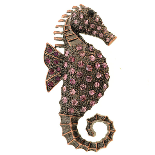 Pink Crystal Seahorse Brooch