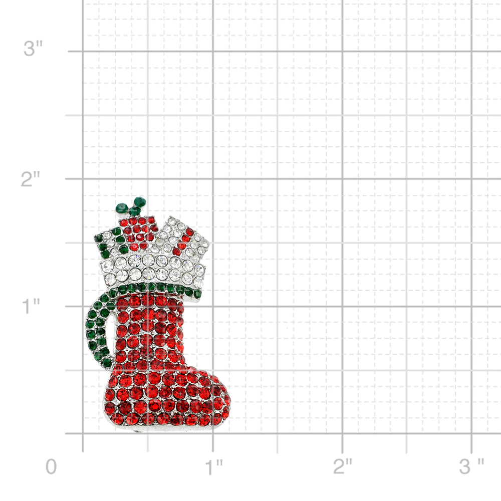 Red Crystal Christmas Stocking Pin Brooch