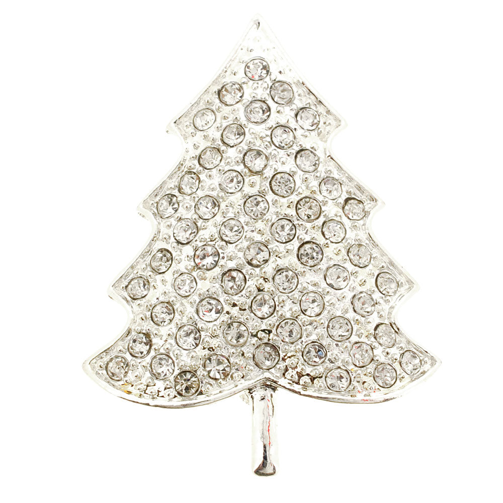 Silver Crystal Christmas Tree Brooch