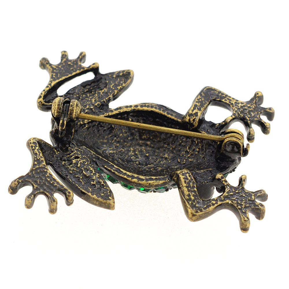 Vintage Style Emerald Green Frog Crystal Pin Brooch